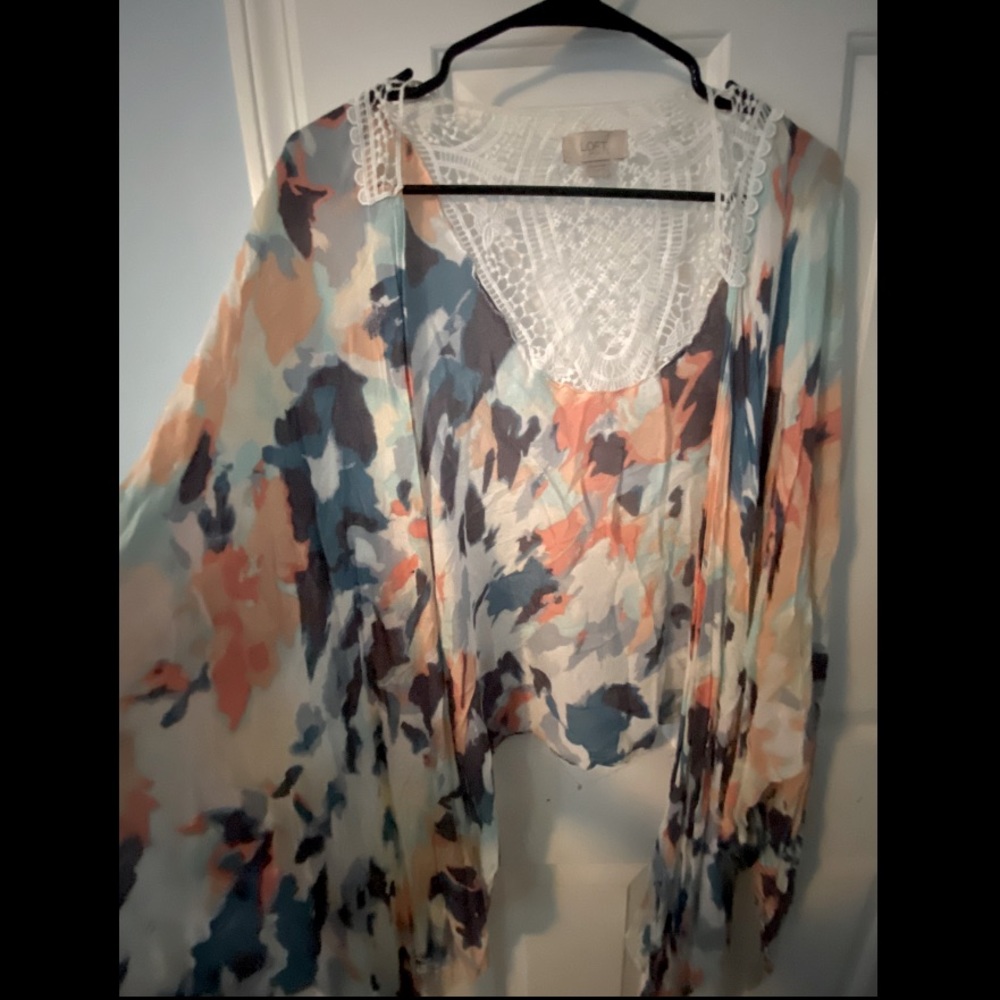 Loft pashmina/ shawl watercolor the dye with lace OS